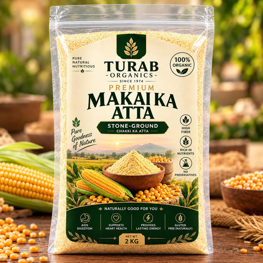 Turab Organics Makai Ka Atta – 2kg (Stone-Ground, 100% Organic Corn Flour)